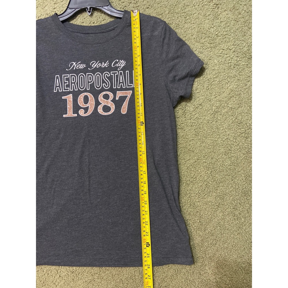 Aeropostale Womens XL Classic Crew T Charcoal Grey Pink Glitter NYC 1987 Graphic - Picture 4 of 7